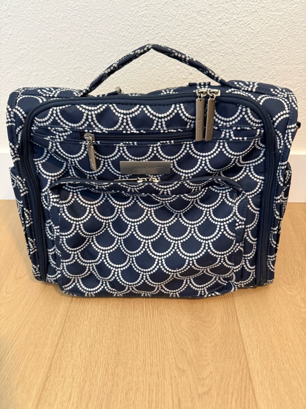 JuJuBe Diaper Bag Backpack Navy White Convertible Baby Bag Changing Pad Included